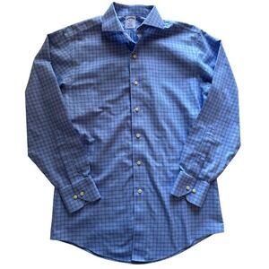 Brooks Brothers Regent Fit Non Iron Plaid Blue Check Dress Shirt Men's 15 2/3